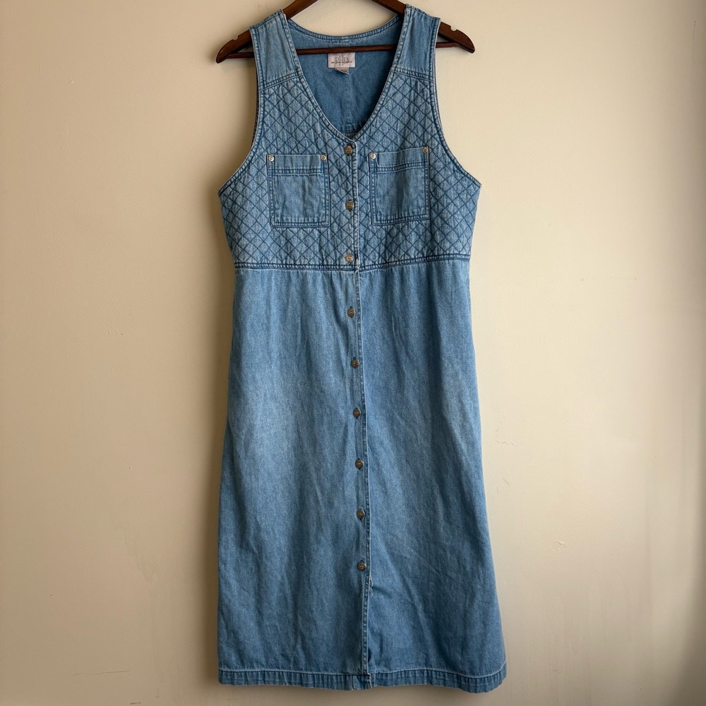 Vintage‎ Denim Midi Dress Button Front Distressed Festival Grunge M